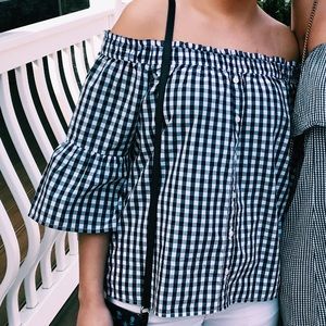 Abercrombie & Fitch Off Shoulder Gingham Blouse